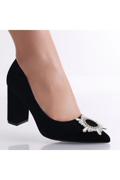 MODA STİL Women's Black Heeled Shoes Made of Eco-Suede Leather Anilva, 35