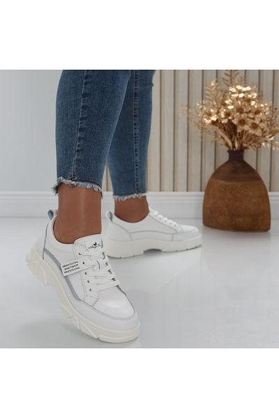 MODA STİL Women's casual shoes, white, made of natural leather, Mika, 38