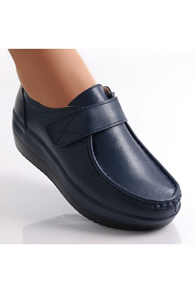MODA STİL Women's Navy Blue Platform Shoes Made of Genuine Leather Riley, 38