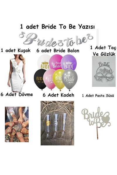 TATLI GÜNLER Silver Bride to Be Set Bachelorette Party Supplies Sash Tattoo Crown Balloon Ornaments