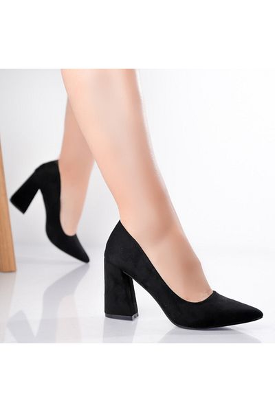 MODA STİL Women's Black Heeled Shoes Made of Eco-Suede Leather Seva, 37