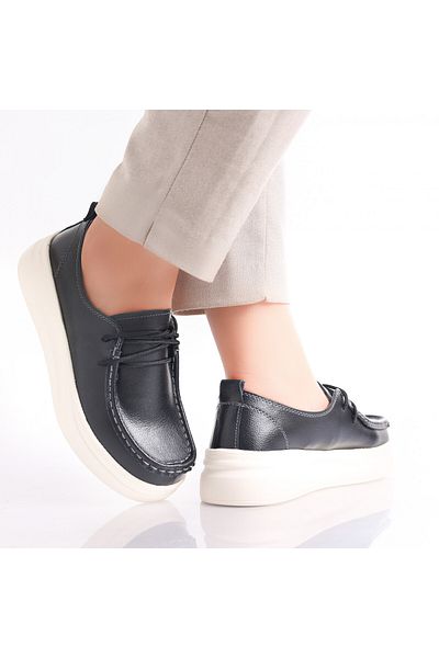 MODA STİL Women's casual shoes in black genuine leather Jaile, 39