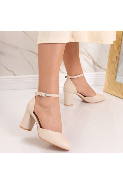 MODA STİL Women's beige leather high heel shoes Mason, 40