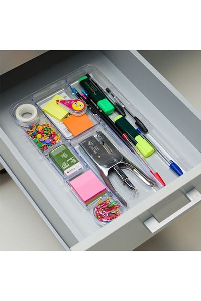 SyaMAG Drawer Organizer, Transparent, Multiple Compartments, 35.5x22.8x2.5cm