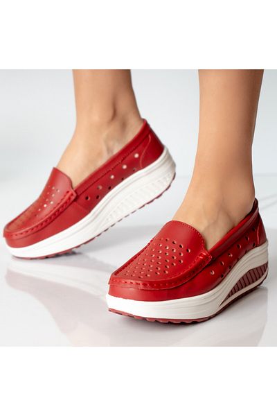 MODA STİL Women's casual red shoes, natural pearl leather, 39