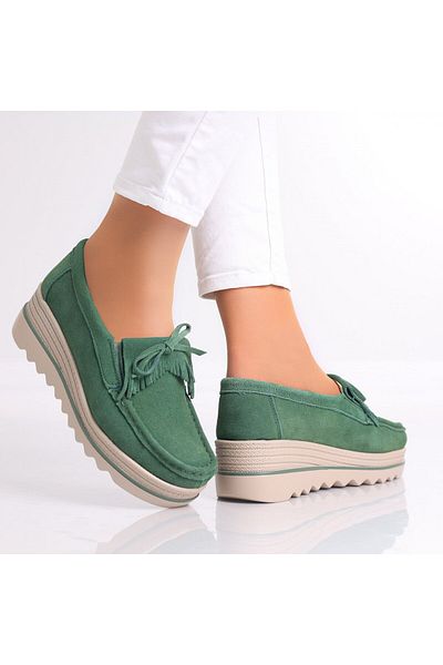 MODA STİL Women's Green Platform Shoes Made of Genuine Suede Leather Asion, 40