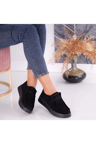 MODA STİL Women's Casual Shoes Black Suede Sandy, 38