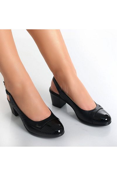 MODA STİL Women's Black Heeled Shoes Made of Delmar Eco-Leather, 40