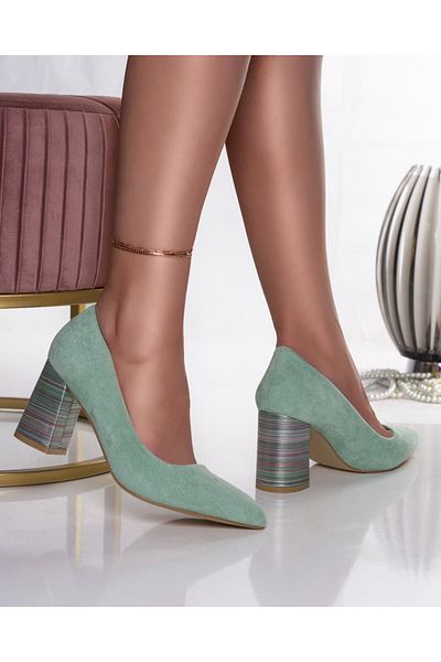 MODA STİL Women's green suede heeled shoes shully, 35