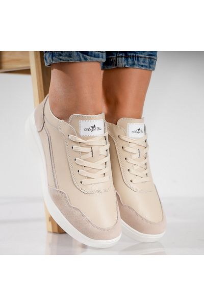 MODA STİL Women's Beige Sports Shoes Made of Genuine Leather Yalgo, 36