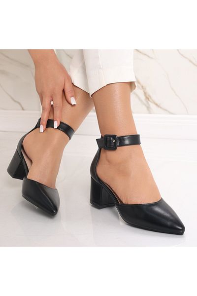 MODA STİL Women's Black Heeled Shoes Made of Liunda Ecological Leather, 39