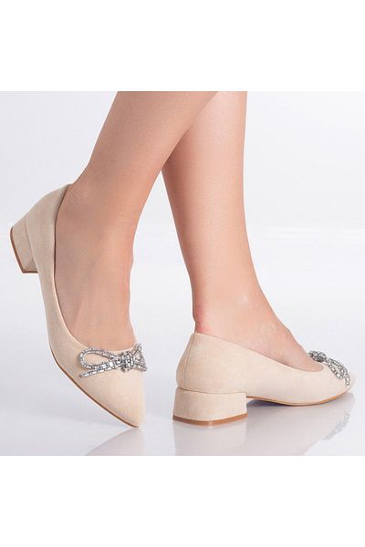 MODA STİL Women's Beige Shoes Made of Ecological Suede Leather Mirvat, 39