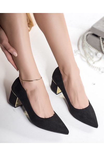 MODA STİL Women's black suede heeled shoes kila, 37