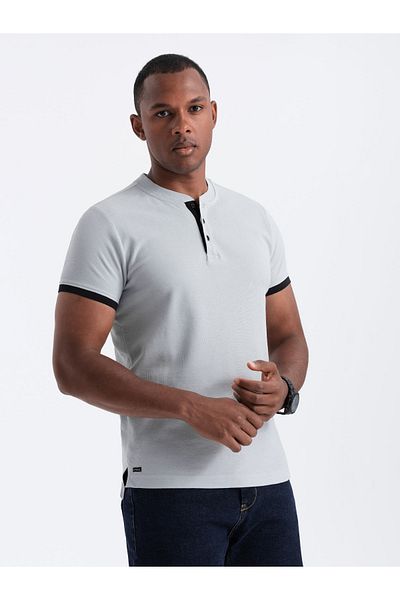 OMBRE Kragenloses Poloshirt für Herren - Hellgrau V10 OM-TSCT-0156 L