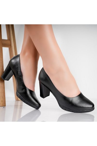 MODA STİL Women's Black Heeled Shoes Made of Arenza Ecological Leather, 40