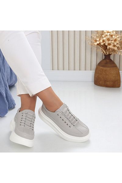 MODA STİL Women's casual shoes in grey natural leather, Chlora, 36