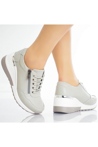 MODA STİL Women's casual shoes in grey natural leather Bilon, 38
