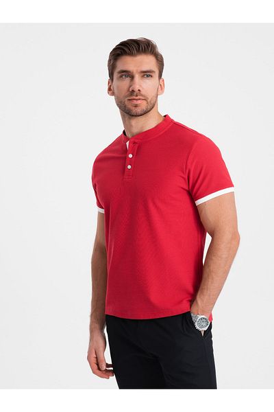 OMBRE Kragenloses Poloshirt für Herren - Rot V2 OM-TSCT-0156 M