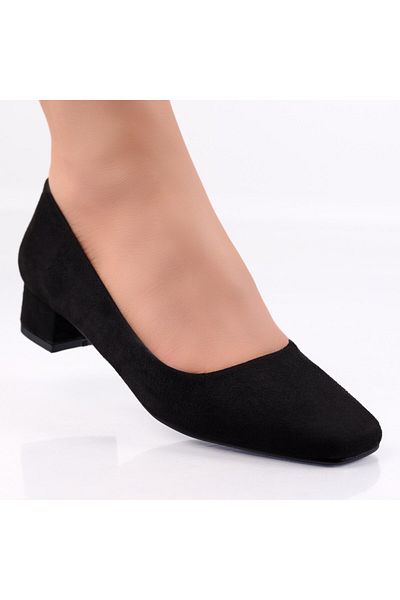 MODA STİL Women's Black Heeled Shoes Made of Delmi Eco-Suede Leather, 36