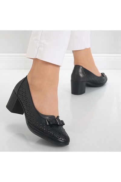 MODA STİL Women's Black Heeled Shoes Made of Nosya Ecological Leather, 37