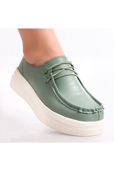 MODA STİL Women's Casual Green Shoes Made of Genuine Leather Jaile, 36