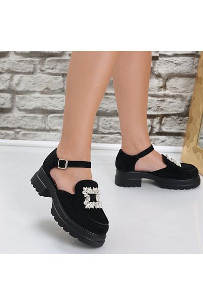 MODA STİL Women's Casual Black Shoes Made of Eco-Suede Leather Aninsa, 39