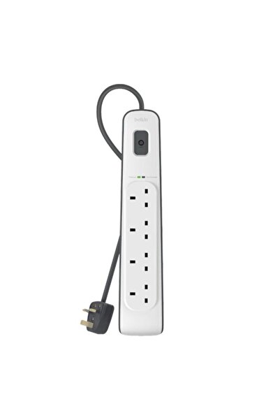 Generic شريط حماية من زيادة التيار الكهربائي رباعي الاتجاهات من بيلكين مع سلك طاقة بطول 2 متر، أبيض وأسود، BSV400AR2M