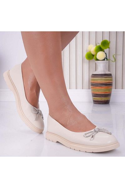 MODA STİL Women's ballerinas with bow Beige made of eco-leather Ceren, 36