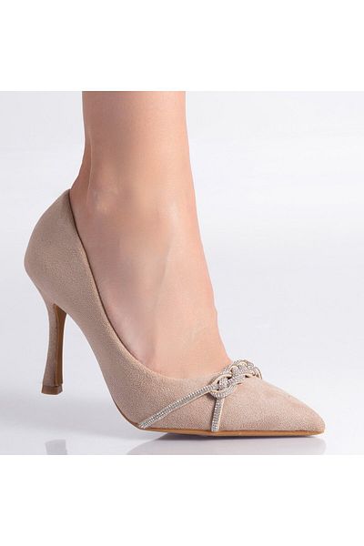MODA STİL Women's Beige Heeled Shoes Made of Eco-Suede Leather Ranin, 36