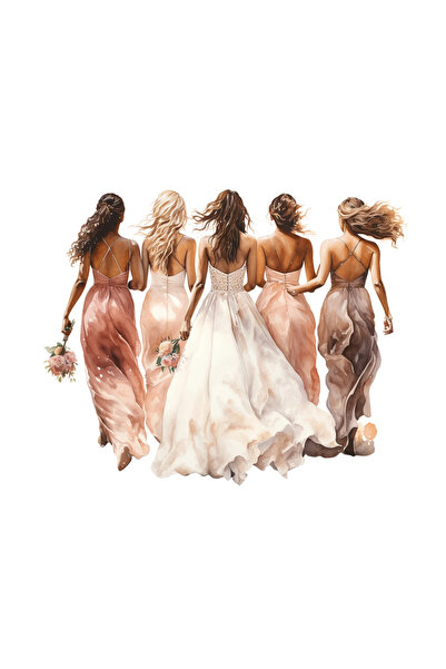 INOVATIX Set de 8 autocolante, mireasă și domnișoară de onoare în rochii roz ...