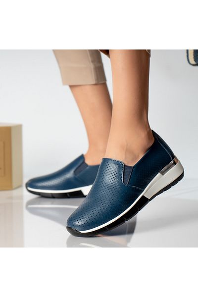 MODA STİL Women's casual navy blue shoes, natural leather, ninita, 39