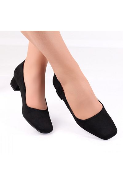MODA STİL Women's Black Heeled Shoes Made of Delmi Eco-Suede Leather, 36