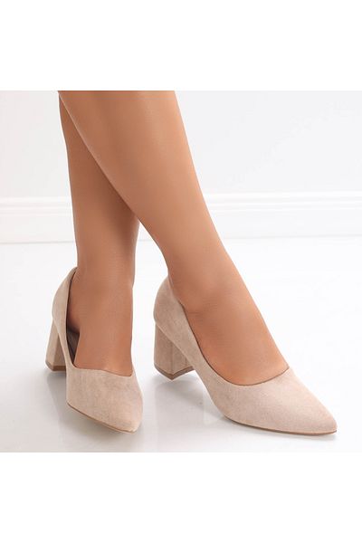 MODA STİL Women's Beige Suede Leather Heeled Shoes Sarmi, 39