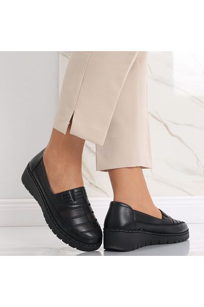 MODA STİL Women's Casual Shoes Black with Brown Made of Ecological Leather Rasima, 36