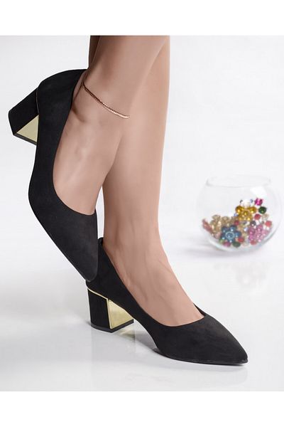 MODA STİL Women's black suede heeled shoes kila, 37