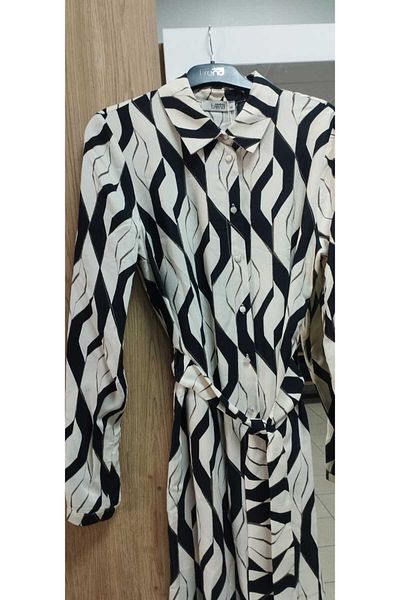 Armine TREND Patterned Shirt Collar Buttoned Belted Tunic