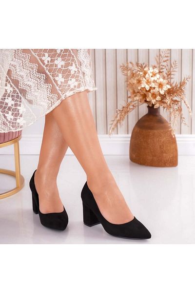 MODA STİL Women's Black Suede Leather Heeled Shoes Mervin, 36