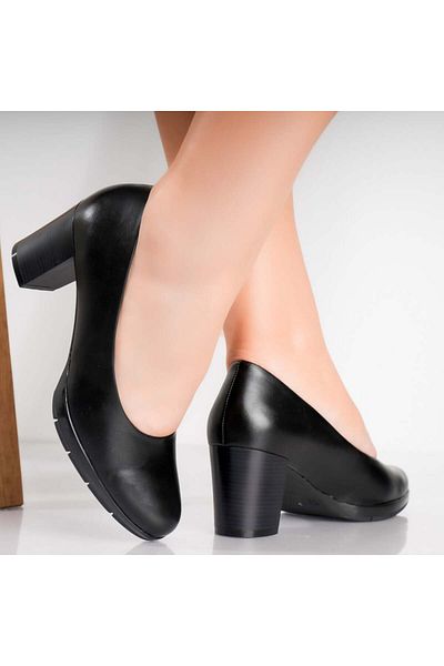 MODA STİL Women's Black Heeled Shoes Made of Lujain Ecological Leather, 39