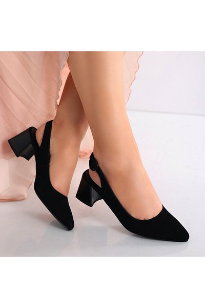 MODA STİL Women's Black Suede Heeled Shoes Lezena, 35