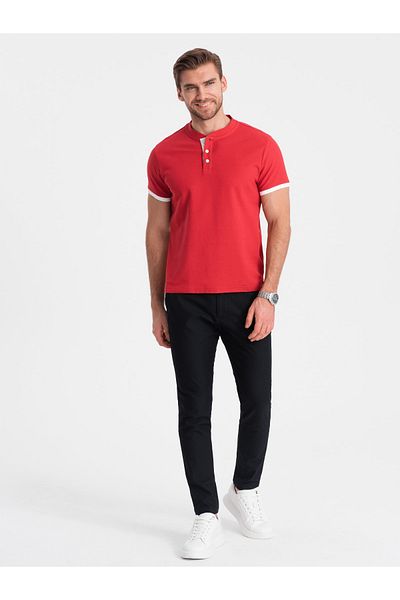 OMBRE Kragenloses Poloshirt für Herren - Rot V2 OM-TSCT-0156 M