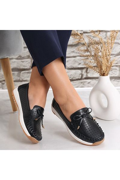 MODA STİL Women's Casual Black Shoes Made of Genuine Leather Alinca, 40