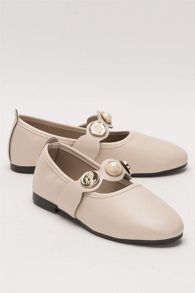 Raneel Kazançlı Alışveriş Women's Ballerina Beige with Single Band Accessory