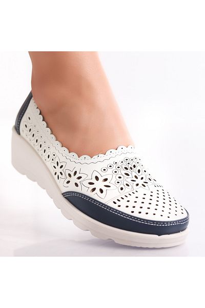 MODA STİL Women's Shoes White/Navy Blue Made of Ecological Leather Desi, 36