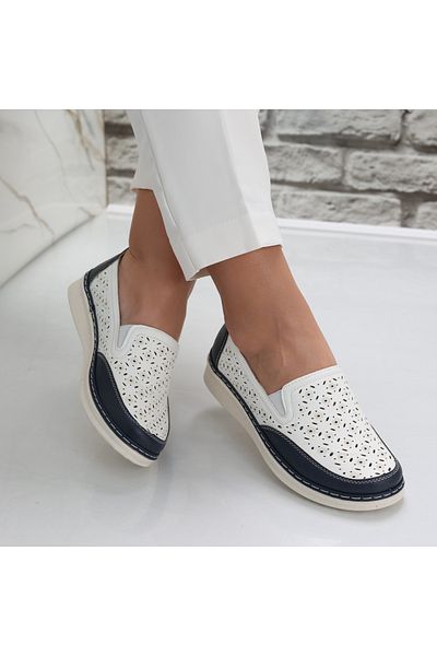 MODA STİL Women's Casual White Shoes Made of Hudiana Ecological Leather, 36