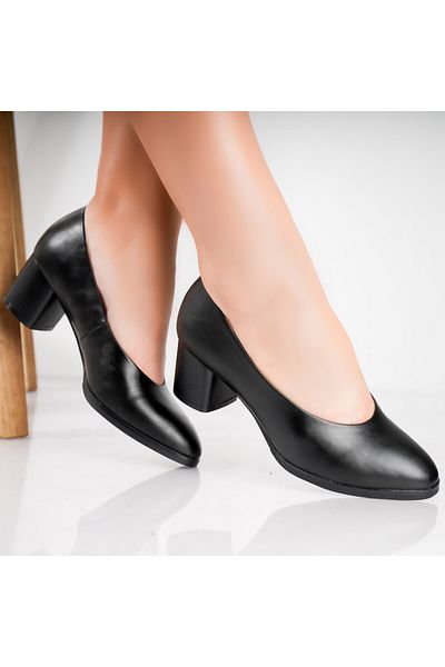 MODA STİL Women's Black Heeled Shoes Made of Berla Ecological Leather, 38
