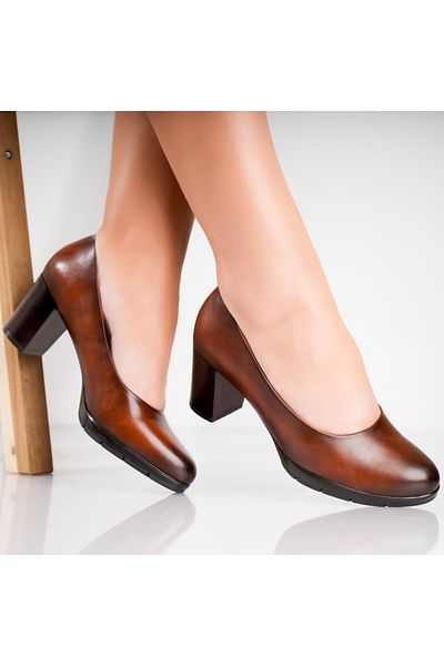 MODA STİL Women's Brown Heeled Shoes Made of Lujain Ecological Leather, 36