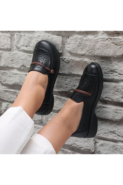 MODA STİL Women's Casual Black Shoes Made of Suhana Eco-Leather, 36