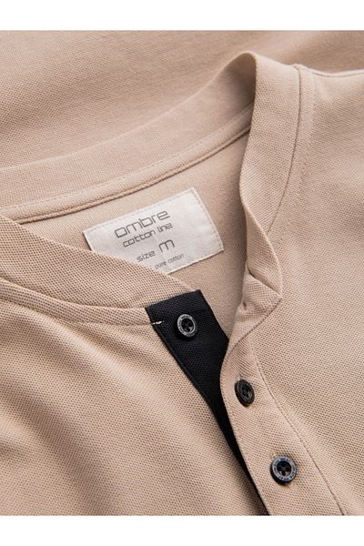 OMBRE Kragenloses Herren-Poloshirt – Beige V5 OM-TSCT-0156 L