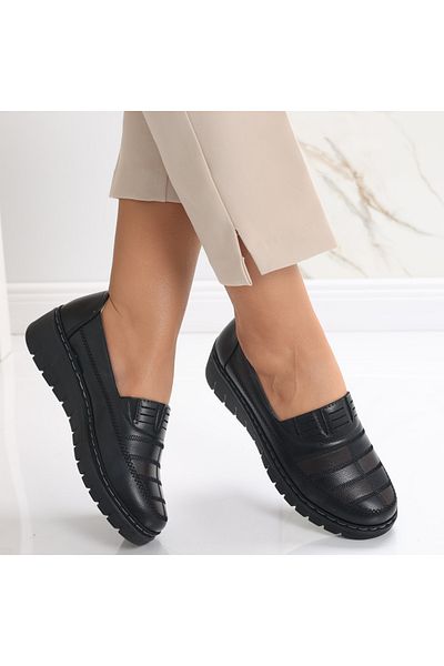 MODA STİL Women's Casual Shoes Black with Brown Made of Ecological Leather Rasima, 36