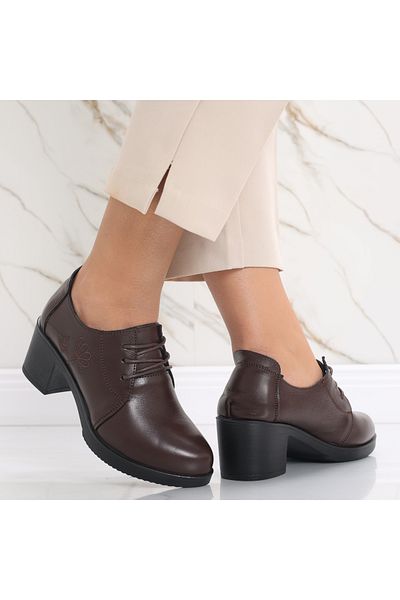 MODA STİL Women's Brown Heeled Shoes Made of Genuine Leather Krina, 36